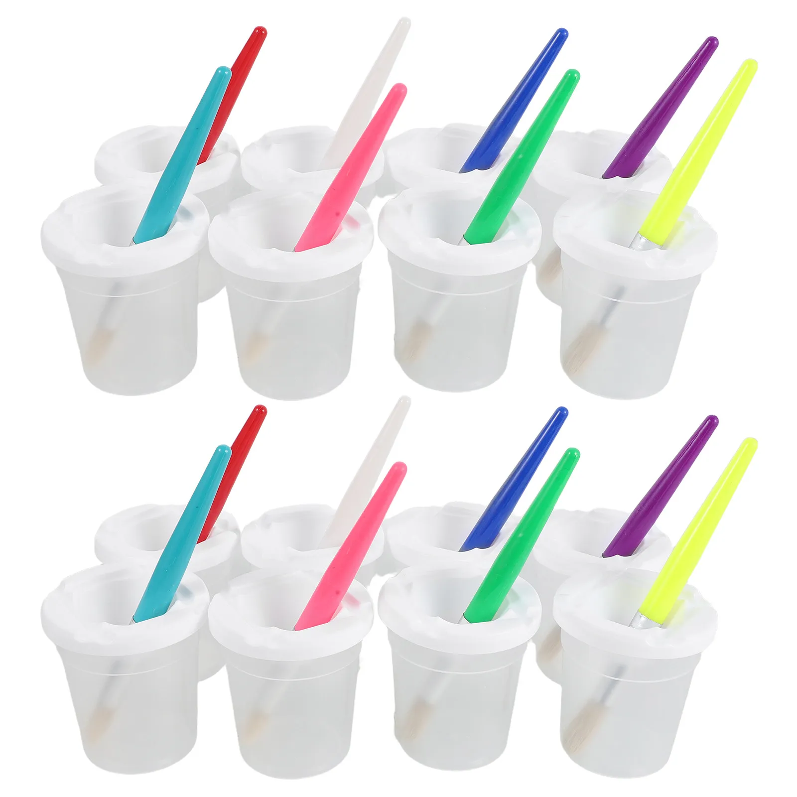 16Pcs Kids Paint Brush Set No Spill Spill Proof Paint Cups Washable Brushes for Preschool Children Art Supplies Home Use