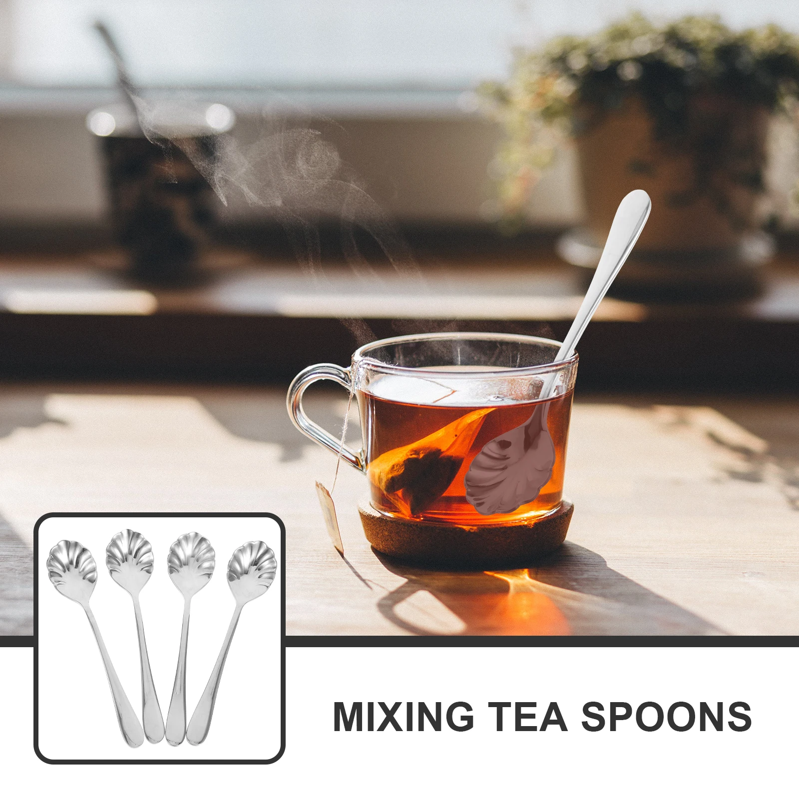 

4 pcs Stainless Steel Shell Shaped Spoons Creative Dessert Ice Cream Coffee Tea Spoon Thick Handle Elegant Gift Kitchen Bar