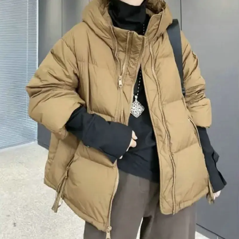 

2024 Autumn Winter Thickened Hooded Down Jacket Women Commuting Casual Korean Jacket 90% White Duck Down Warm Coat Zipper Style