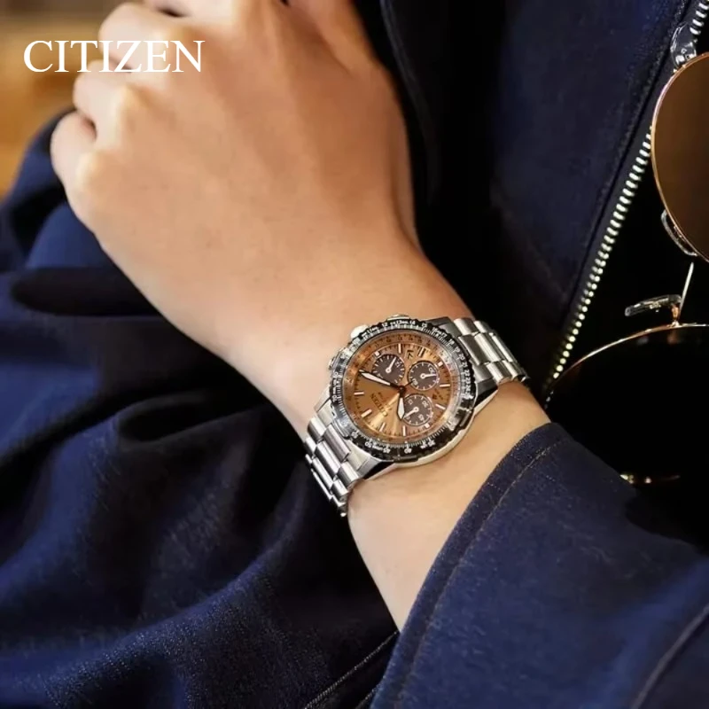 Original Citizen CA4664-60X Eco-Drive Chronograph 40mm Copper Dial Stainless Steel Bracelet Sapphire Crystal 200M Waterproof