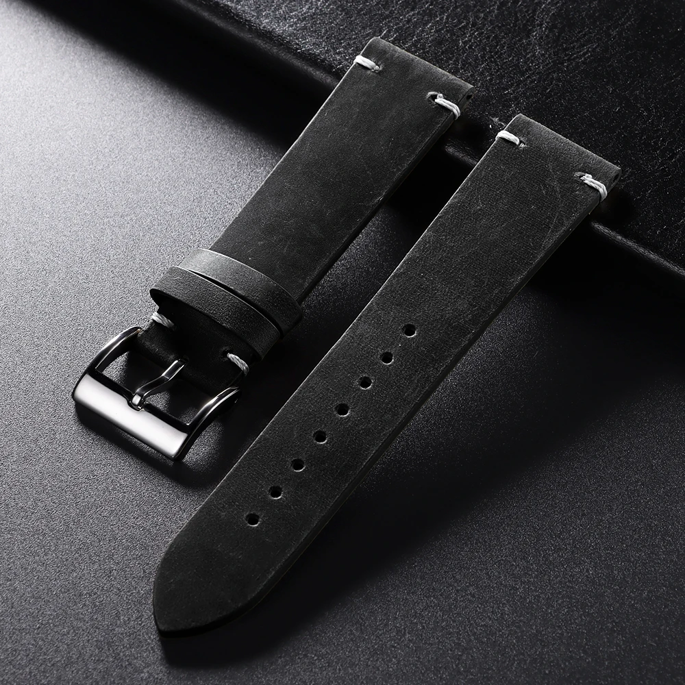18mm 20mm 21mm 22mm Öl-Wachs-Leder-Uhrenarmband Braun Weiches Vintage-Armband für Herren Handgefertigtes Genähtes Rindslederband für Omega-Uhren – Detail 11