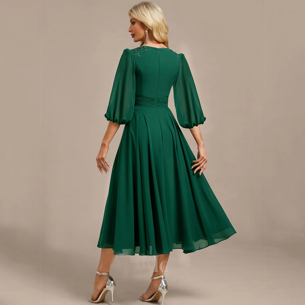 Fashion Green Mother of the Bride Dresses A Line Wedding Party Gowns Zipper Back Beach 3/4 Sleeve Summer Vestido De 2025 New