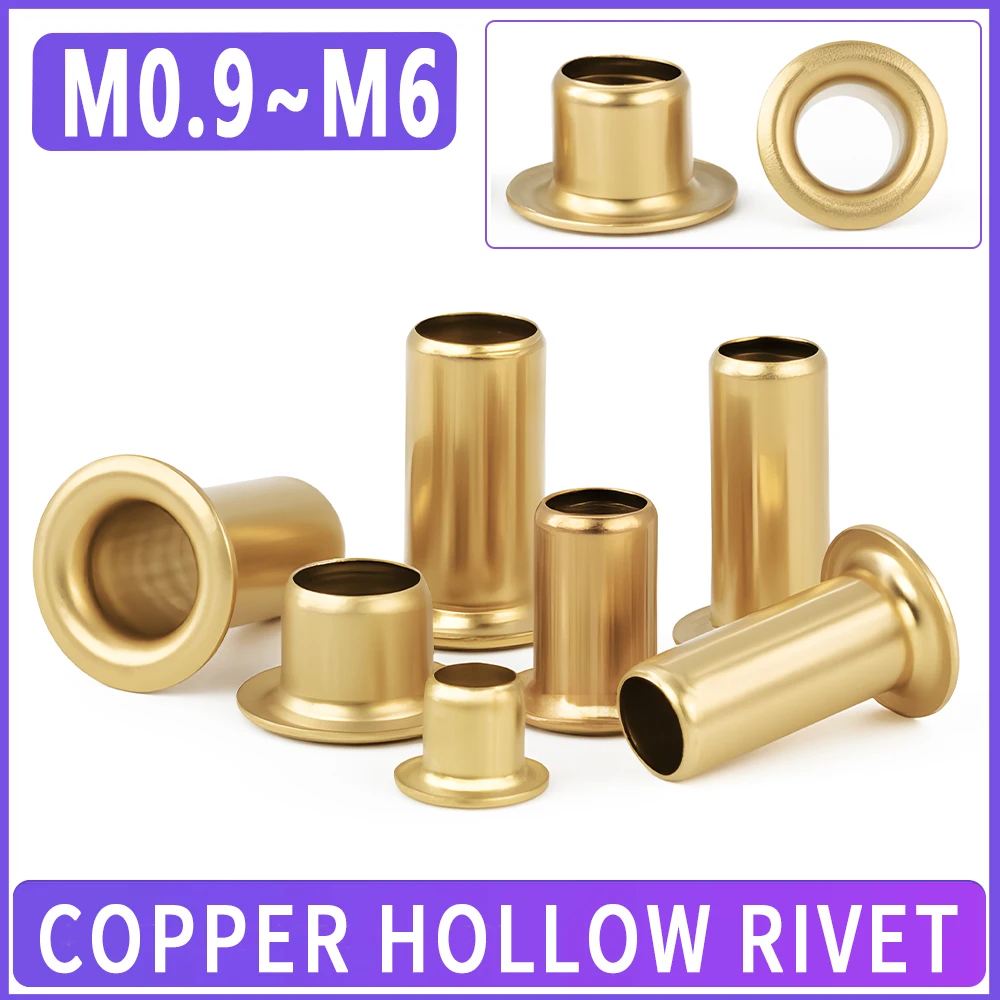 M0.9- M6 Copper Hollow Rivet Brass Chicken Eye Circuit Board PCB Nail Through-Hole Tubular Rivet Nuts Through-Hole Rivets Washer