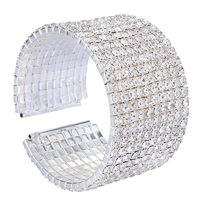 Wedding Bridal Jewelry 1-10 Row Cuff CZ Rhinestone Crystal Stretch Strand Bracelet Bangle Dropshipping