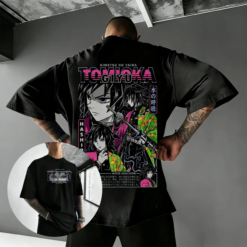 Ghost Slayer Blade Giyu Tomioka Unisex puur katoenen T-shirt 2026 zomer anime print losse casual ouder-kind korte mouwen top