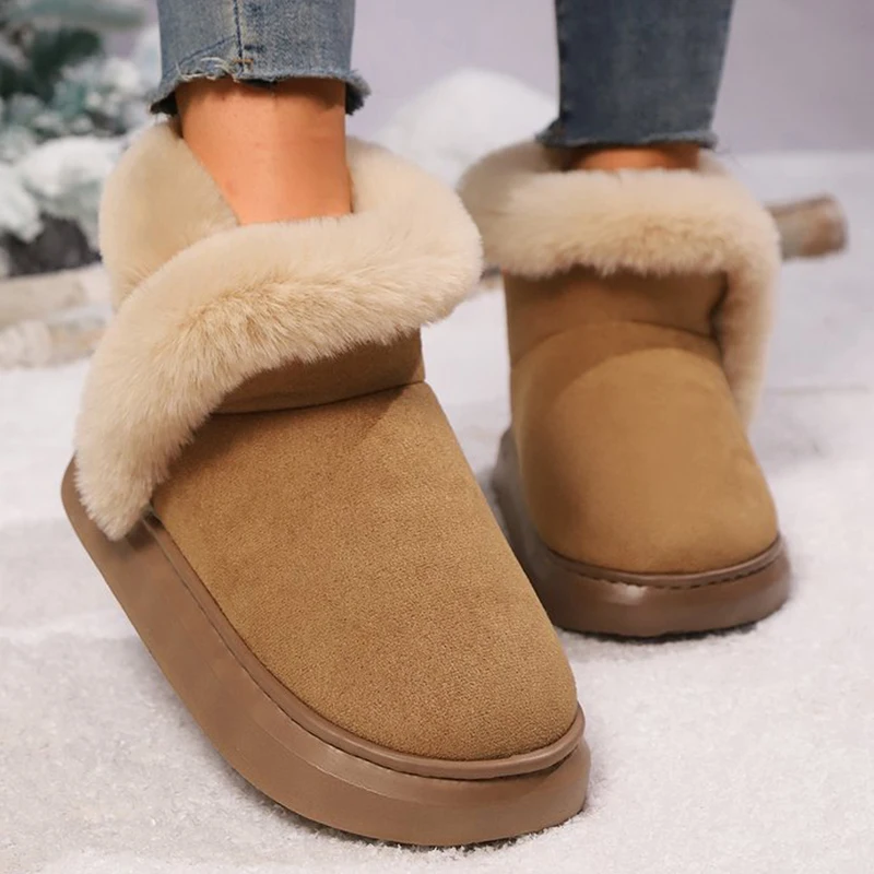 

Soft Faux Fur Warm Snow Boots for Women Outdoor Lightweight Thick Bottom Fur Boots Woman Thick Plush Coldproof Winter Shoes Lady