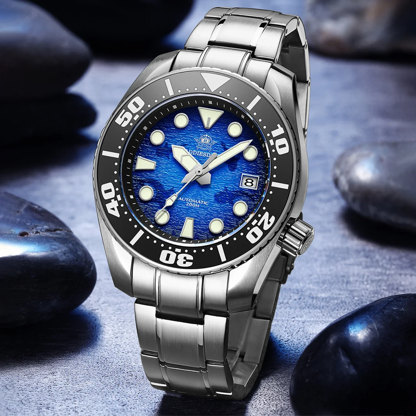 ADDIESDIVE Luxury Stainless Steel AD2102 Automatic Mechanical Watches 200M Waterproof Luminous Watch Fashion relogios masculinos