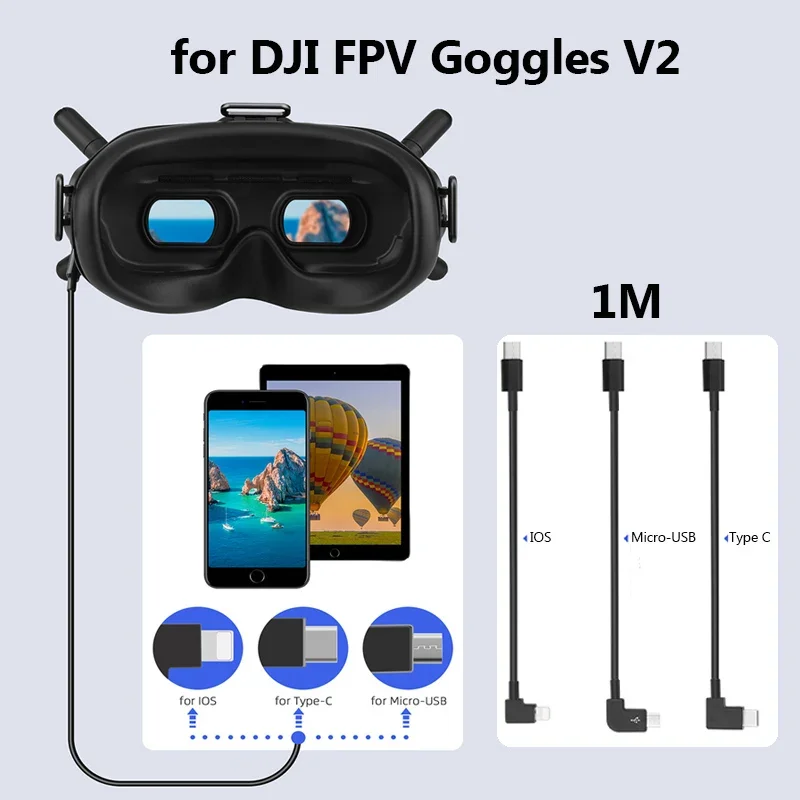 كابل بيانات 1 متر لنظارات DJI FPV V2 للهاتف اللوحي مايكرو USB Type-C IOS موصل خط نقل سلك نظارات الطيران