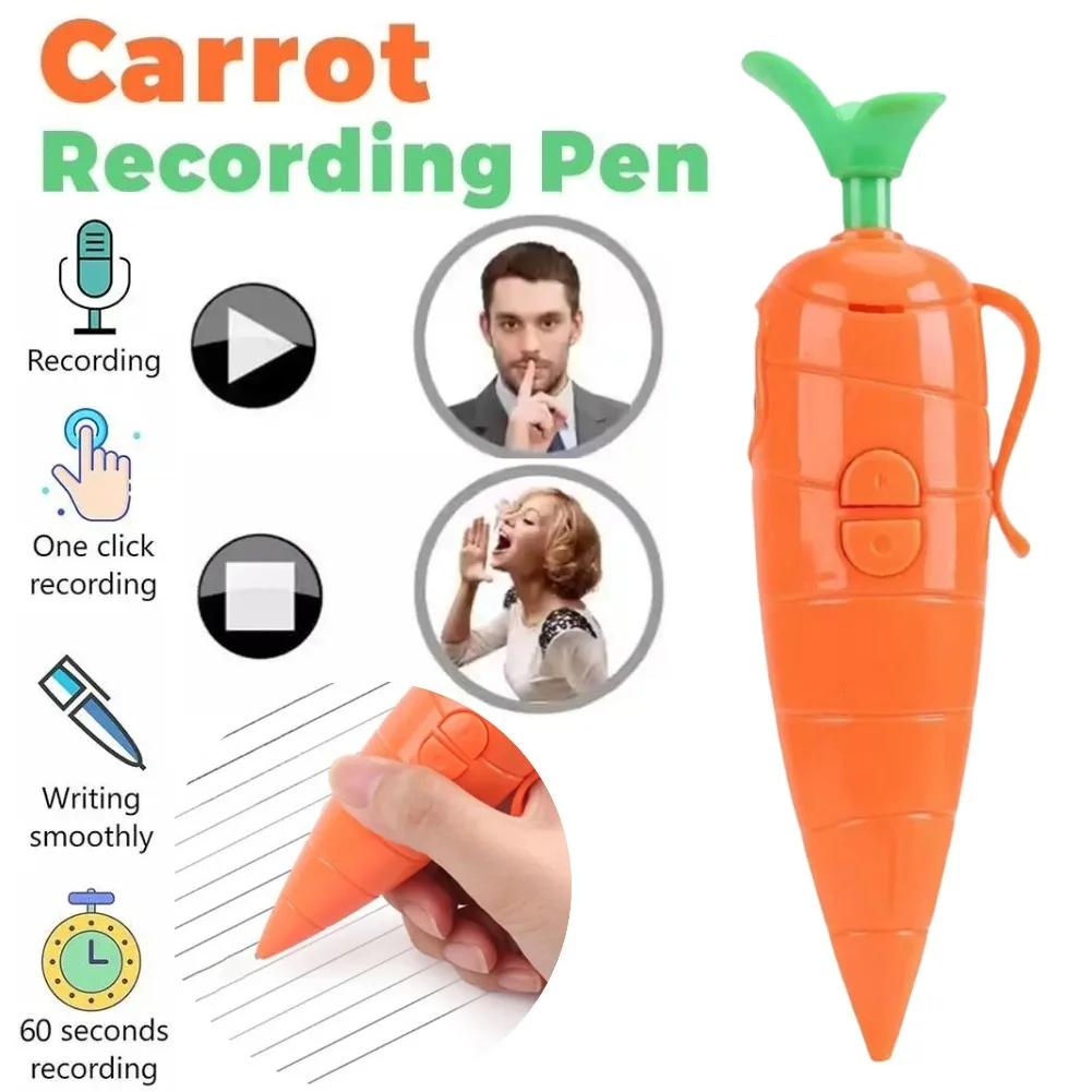 2 in 1 Carrot Recorder Pen Multifunctional One Click 60S Sound Recorder Pen Cute Write&Recorder Pen Novelty Carrot Recorder Pen