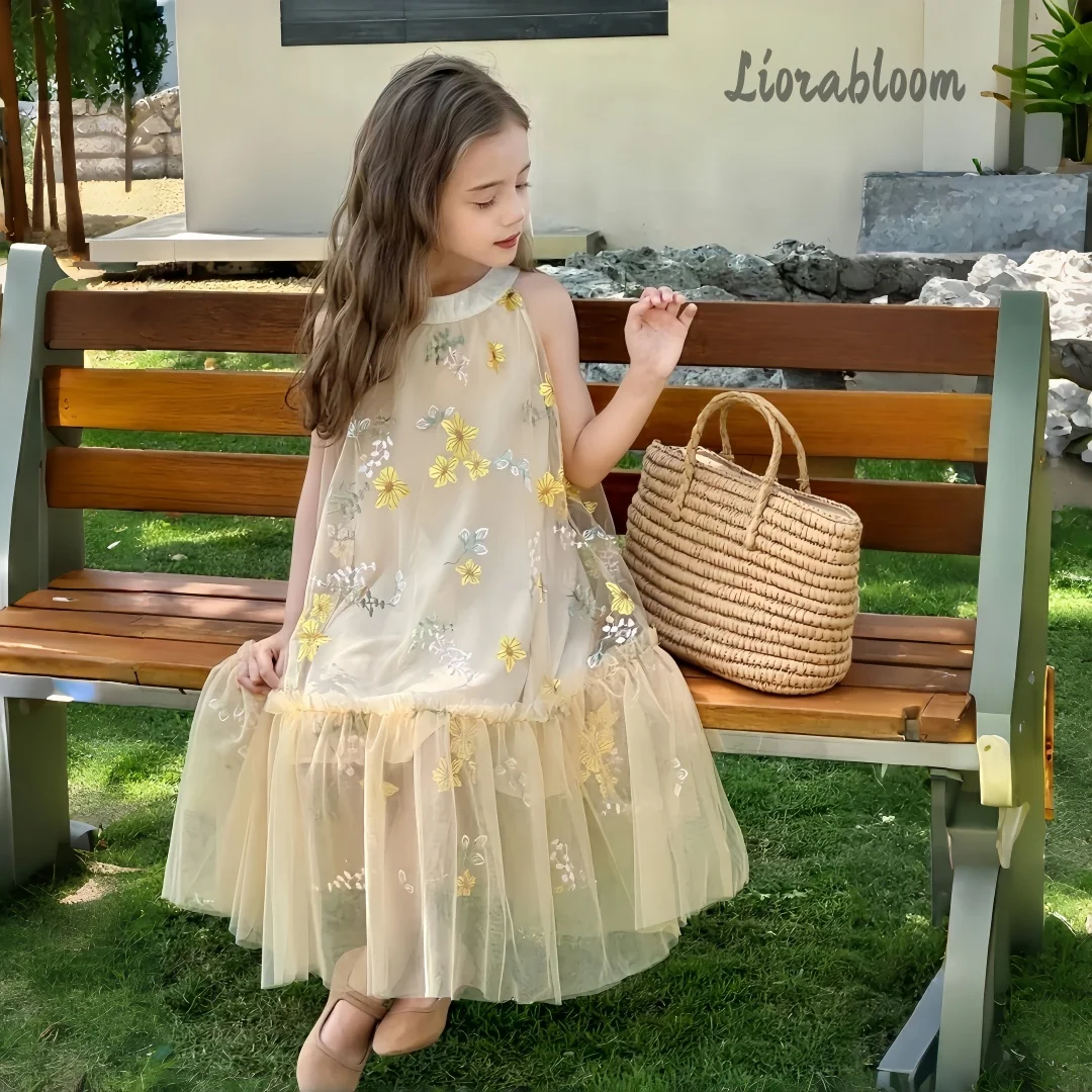 

Girls' Everyday Yellow Floral Dresses Elegant Evening Gowns Designer Flower Girl Dresses New Princess Party Dresses