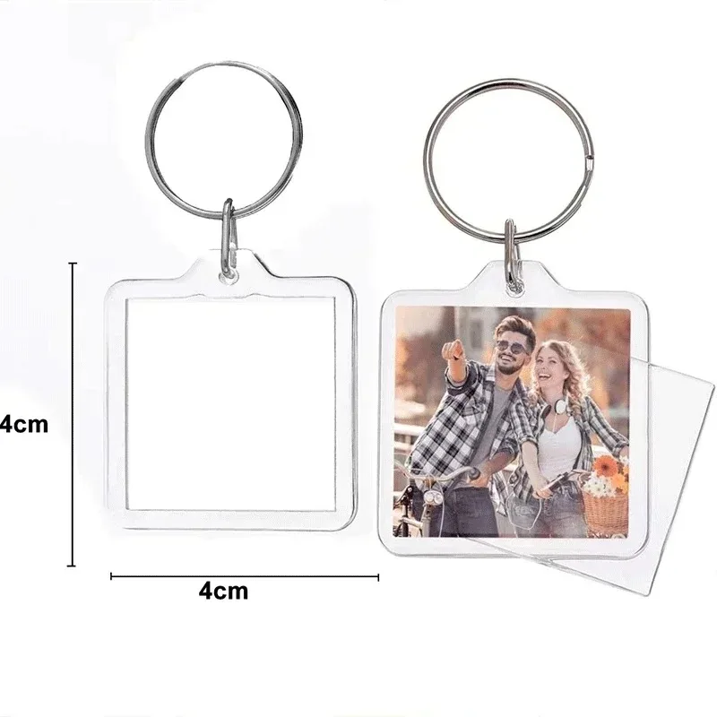 50/1 stks Transparante Rechthoek Leeg Acryl Insert Sleutelhanger Foto Fotolijst Sleutelhanger Houder DIY Split Ring Sleutelhanger Geschenken