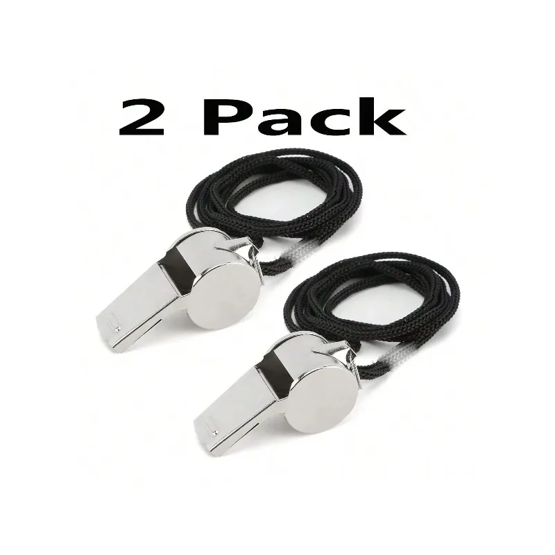 2 Pack Stainless Steel Sports Whistles with Lanyard - Loud Crisp Sound for Coaches Referees And Officials