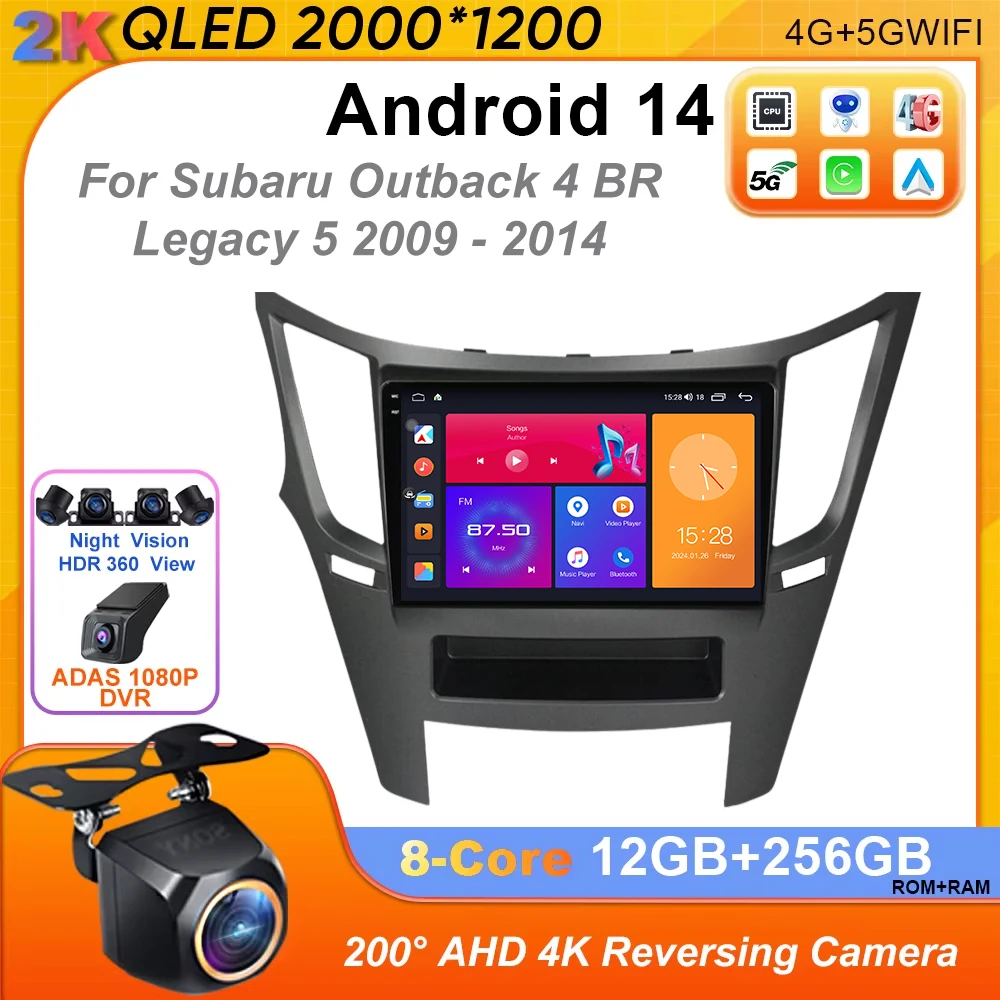 

Автомобильное радио Android 14, для Subaru Legacy Outback 2009-2014, GPS-навигация, стерео, беспроводной CarPlay без 2din 2din 4G WIFi, авторадио