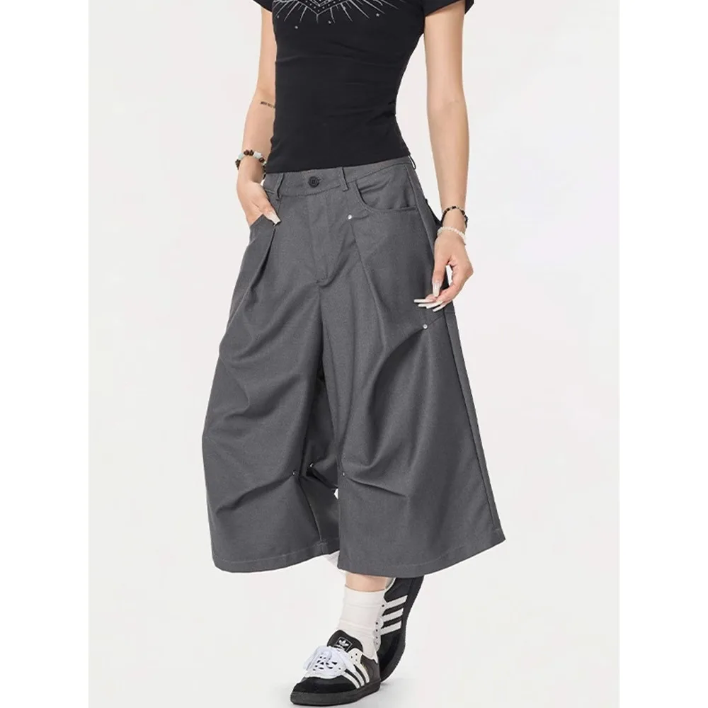 

Мужские укороченные брюки Y2K с широкими штанинами, свободного кроя, прямые, повседневные, в стиле стритвир, винтажные, длиной 7/8