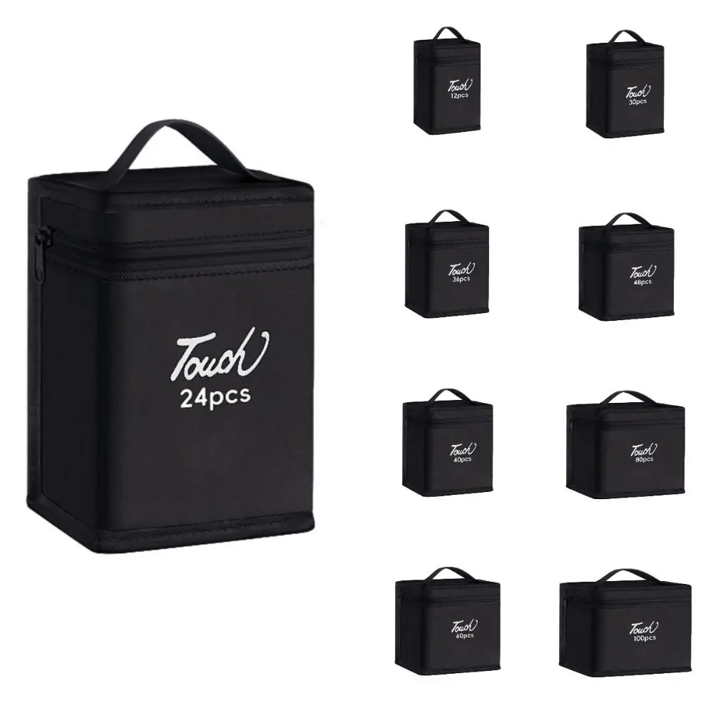 Black Color Marker Pens Storage Bag Massive Storage 12-168 Count Zippered Canvas Pouch Functional Storage Handbag Style