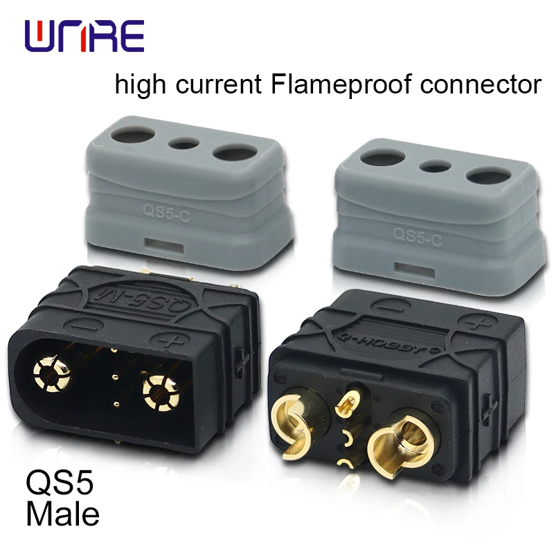QS5 60A Flameproof Connector Gold-Plated Brass UL94-V0 for EV Chargers/Industrial Robots/Solar Systems/5G Base Stations/Aerospac