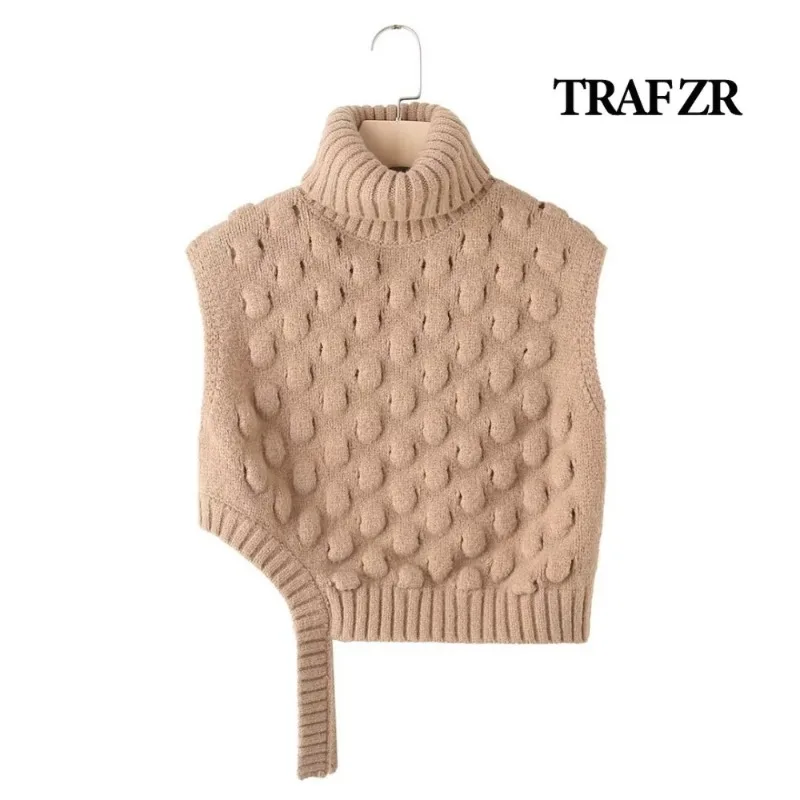 TRAF ZR Knit Vests for Women Knitwears Fashion Women Sweaters 2023 Vintage Turtleneck New Pullover Waistcoat Sleeveless Vest