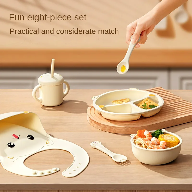 Food Grade Silicone Anti Drop Children's Tableware New Cartoon Baby Dining Plate Divided Plate Baby Supplementary Food Tableware