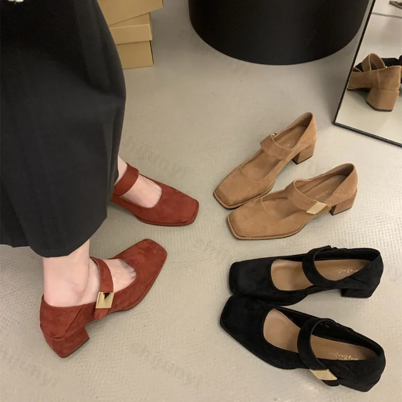 

Elegant Square Head Shallow Mouth Casual Mary Jane Single Shoes for Women's 2025 Spring New Soft Soled Comfortable Fashion Pumps