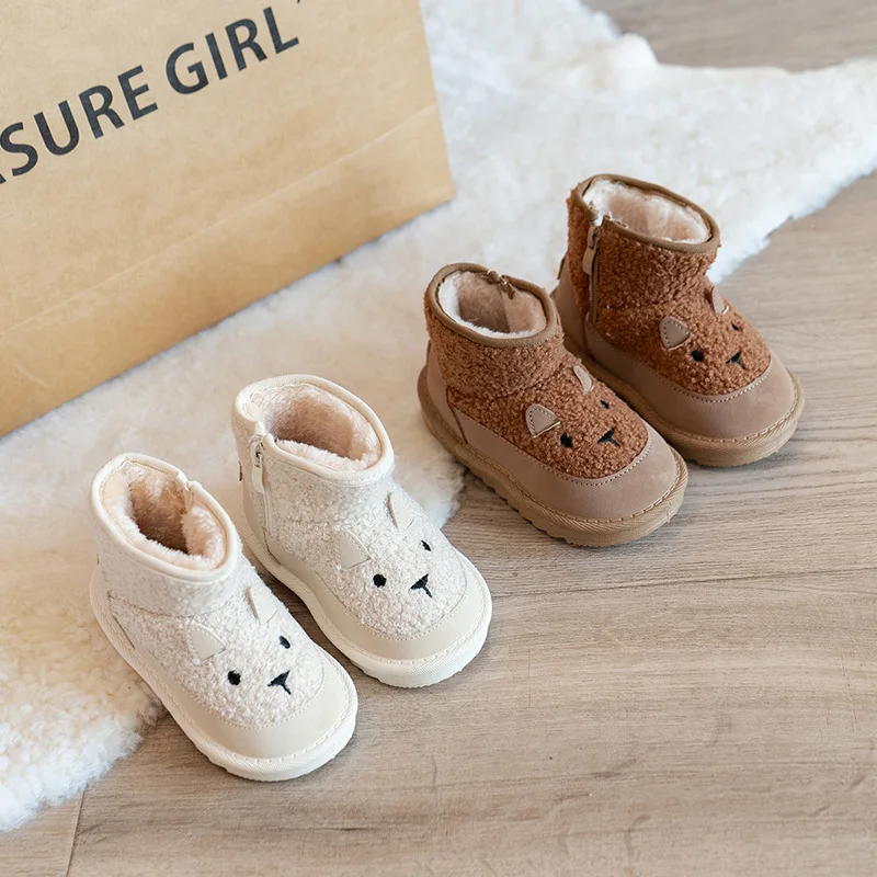 

Туфли 2025 Winter New Kids Snow Boots Fashion Versatile Girls' Ankle Boots Simple Anti Slip Warm Child Cotton Shoes Zapatos Niña