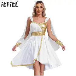 Womens Ancient Greek Roman Greek Princess Cosplay Costume Sleeveless Deity Queen Toga Praise Dress with Hidden Zipper And Cuffs