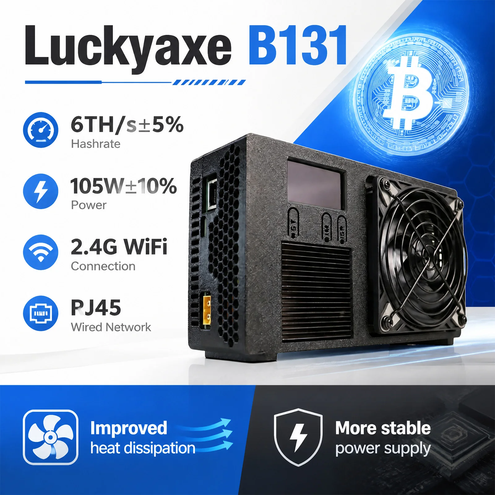 Luckyax B131 Bitcoin Mining Machine with Latest BM1373 Chip 5~6TH/s Hashing Power for Cryptocurrency Mining