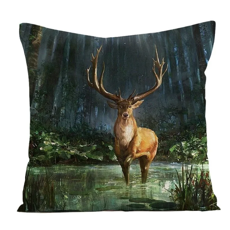 Black and white elk pattern throw pillow cover with short plush print living room sofa decoration cushion cover pillow covers - view 5