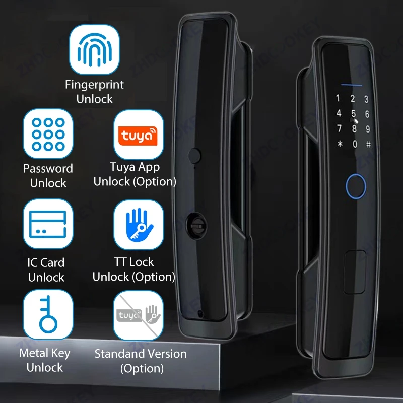 8 Languages Tuya WiFi APP Password IC Card Fingerprint Biometric Digital Keypad TTlock Bluetooth Smart Door Lock with Alexa