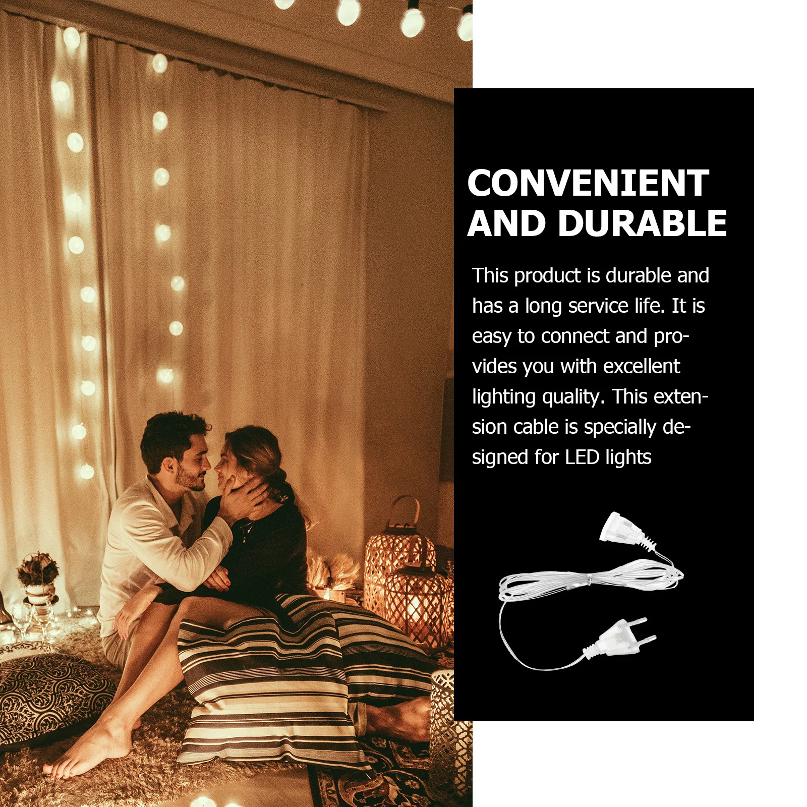 

2Pcs High-Quality LED Lamp Cable Extension Cord for Parties Weddings Outdoor Festive Events Plug Cord Extended String