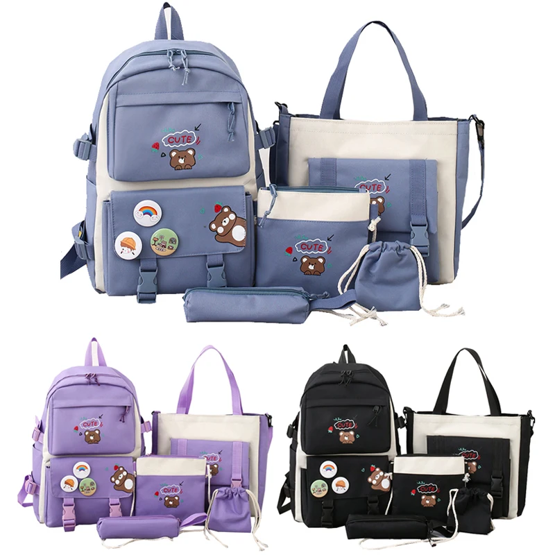

5Pcs Children Backpacks Set Cute Bear Back to School Primary Kids Bags for Girls Boys Travel Bag Children Schoolbag Pencil Cases