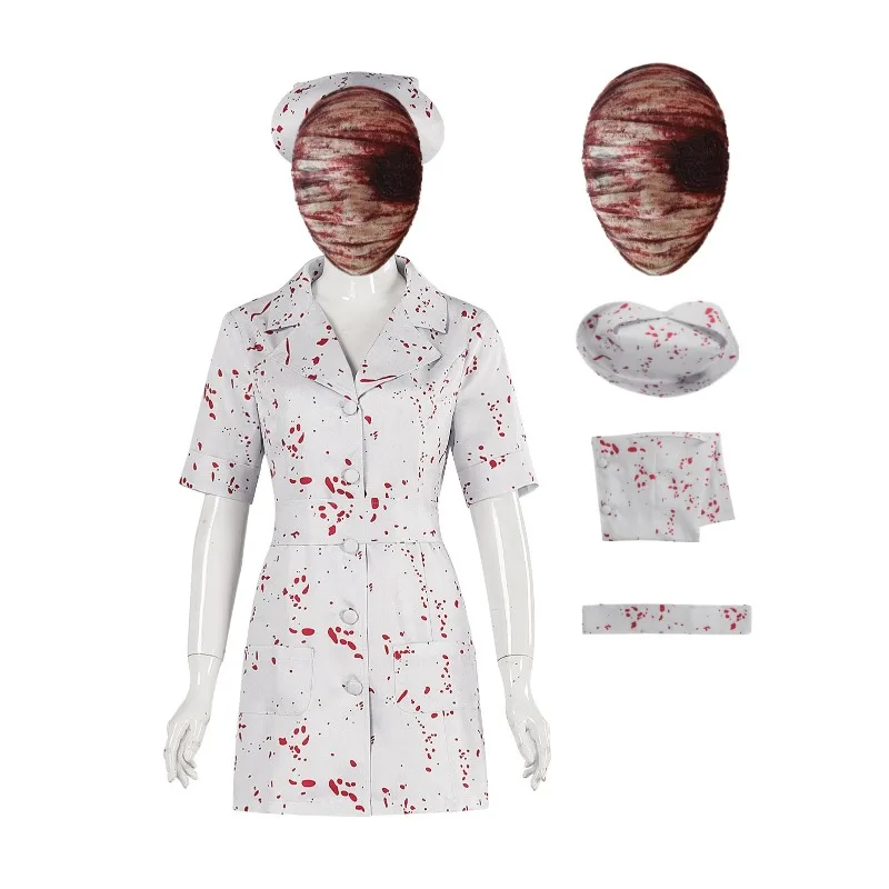 

Halloween Terror Nurse Cosplay Costume Zombie Nurse White Bloodstained Uniform Dress Mask Suit for Women Carnival Party Outfits