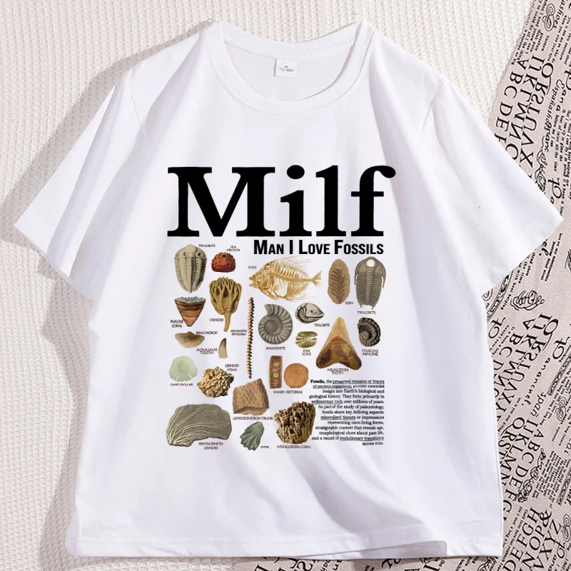 Man I Love Fossils Vintage T-Shirt Retro Geology Humor T Shirt 90s Y2K Graphic Tees Cotton Short Sleeve Loose Casual Clothes