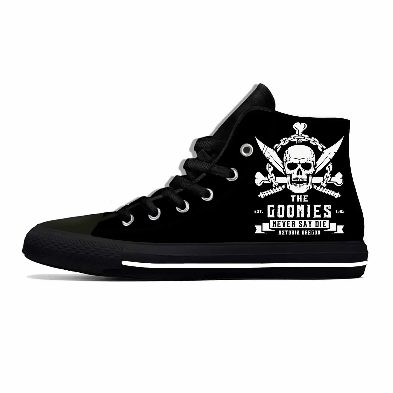 

Cartoon Goonies Never Say Die Skull Pirate Rock Casual Cloth Shoes High Top Lightweight Breathable 3D Print Men Women Sneakers