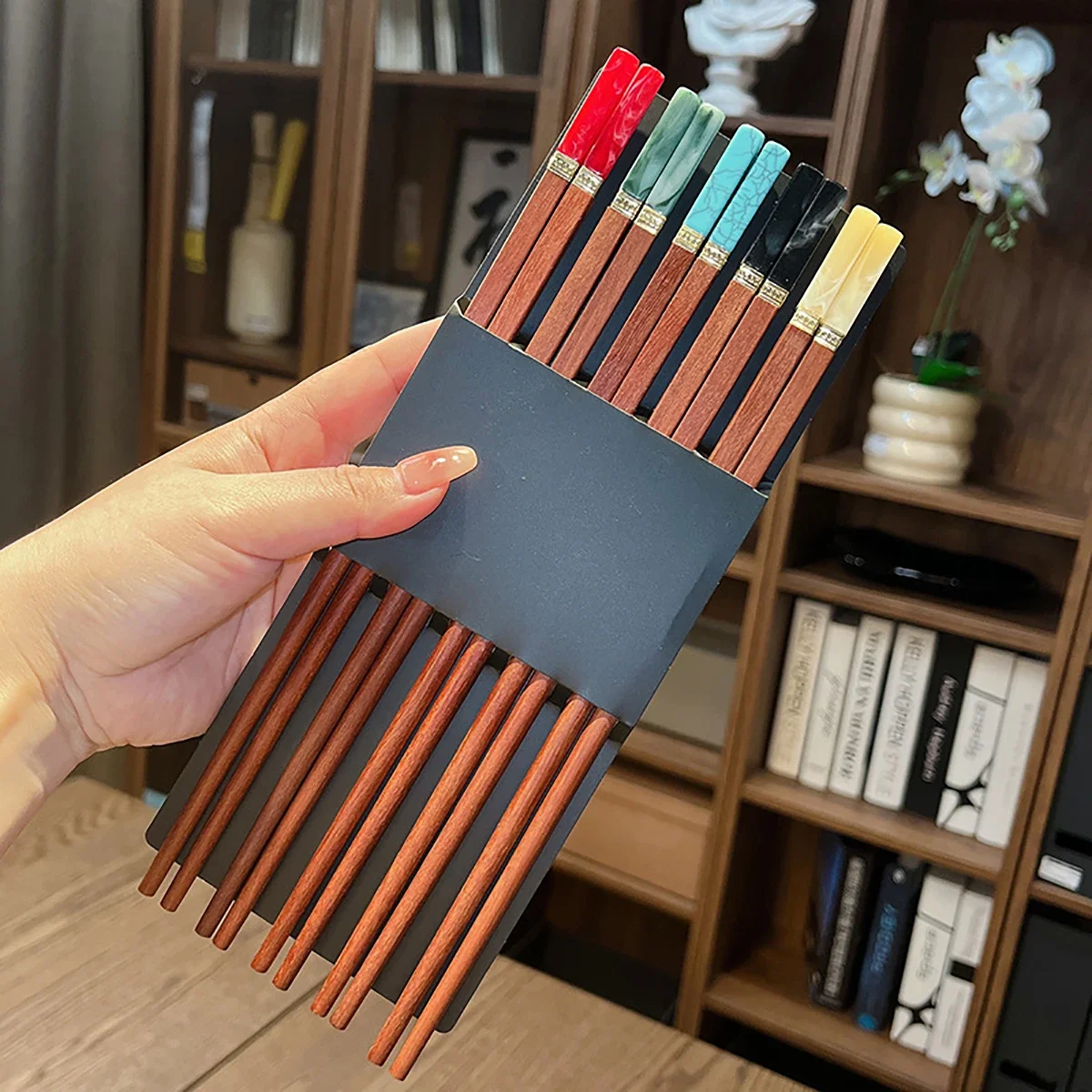 5Pairs Red Sandalwood Chopsticks Set Durable Simple Chopsticks Anti Slip Sushi Chopstick Reusable Separate Dining Dinnerware