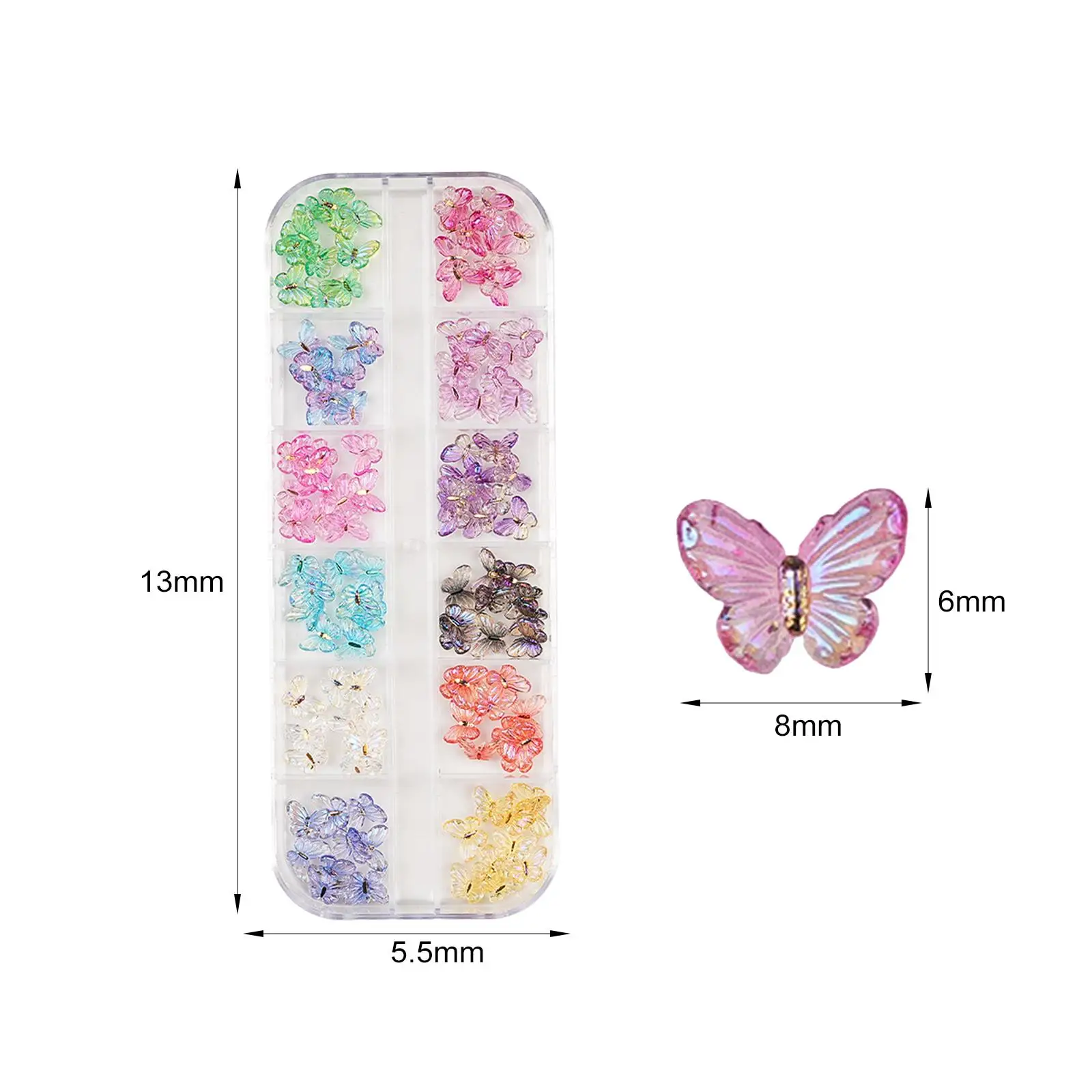 Dekoratives Nail Art Strass-Set, Schmetterlingsform, 3D-Aufkleber, Kunstharz, glitzernde Nagelornamente für Zuhause, Salon, Maniküre