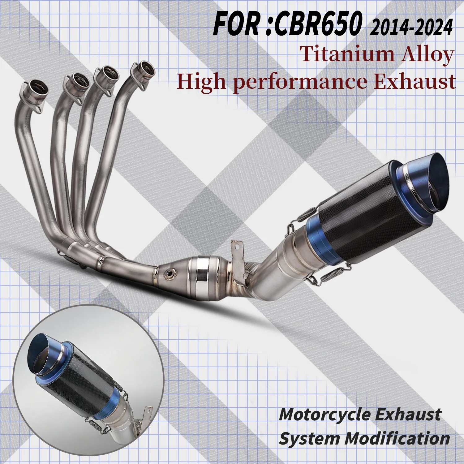 

For CBR650/CB650 Motorcycle exhaust system modification with Ti.alloy 76mm large diameter full section for CB/CBR650 2014-2024