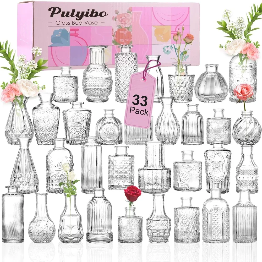 

Glass Bud Vase Set of 33 Pcs, Small Vases for Rustic Wedding Centerpieces, Vases Bulk Home Table Flower Decor,Glass Bud Vase Set