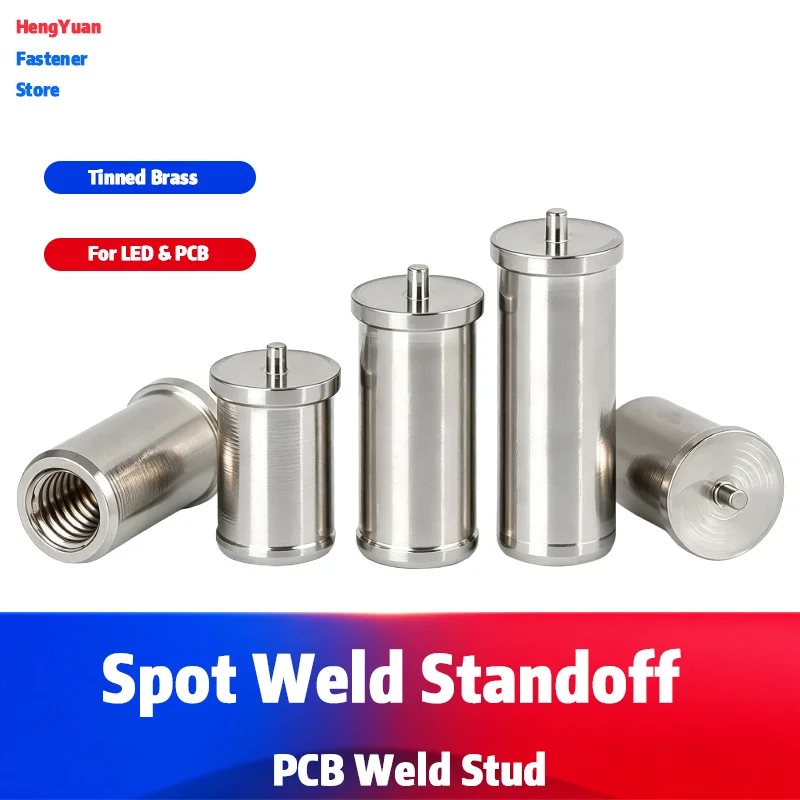 M2.5 M3 Nickel Plated Brass Weld Stud PCB Locating Pin Solder Standoff, Matching Brass Flat Washer Available Welding Spacer Nut