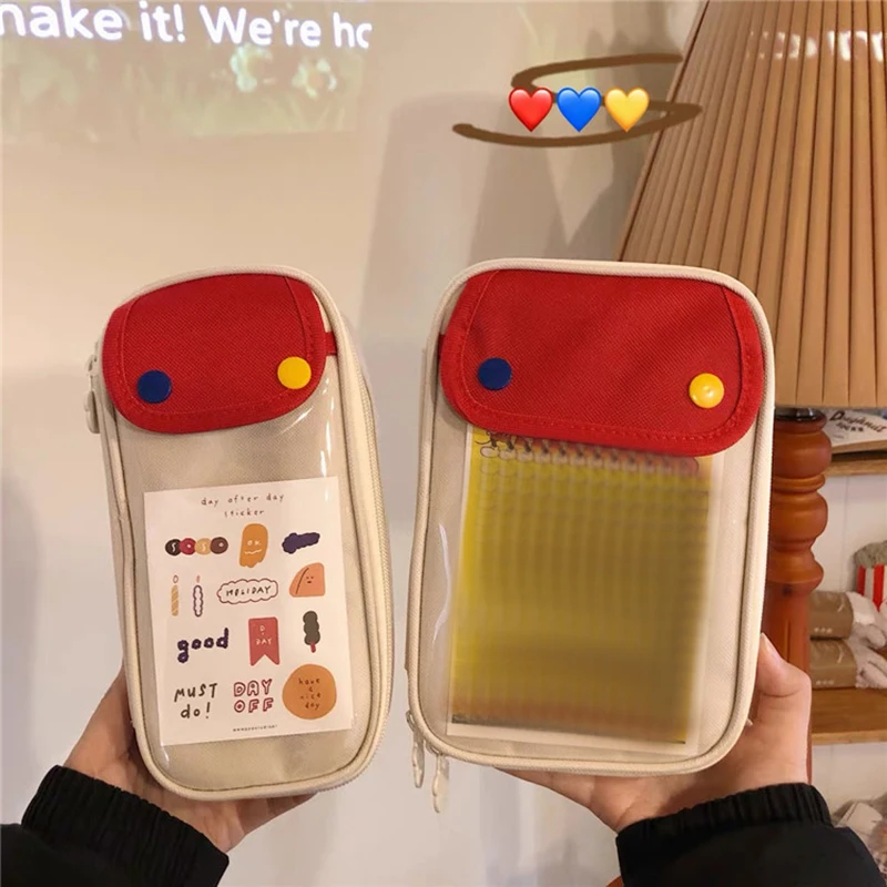 Large Capacity Pencil Bag Retro Contrast Color Student Pencil Case Multifunction Canvas Zipper Stationery Storage Bag 2024