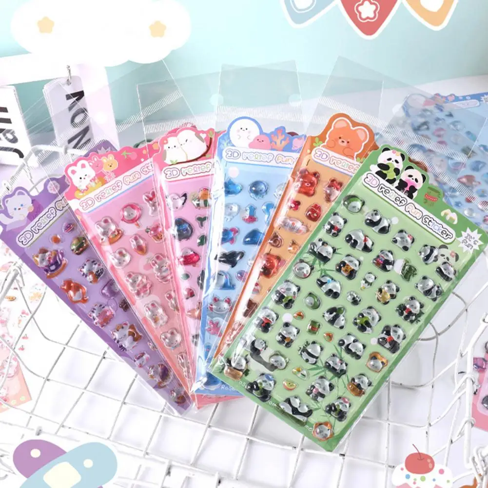 3D Panda Bunny Puffy Stickers Faux Crystal Gem Relief Stickers for Phone Decoration Cute Cartoon Stickers for Kids DIY Crafts