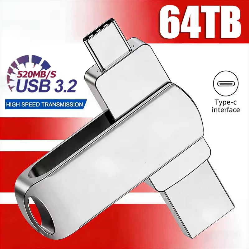Image of Neuer USB 3.2 Flash-Laufwerk 520MB/s Hochgeschwindigkeits 2-in-1 Type-C OTG Speicherstick Wasserdicht Großer Speicher für Handy Computer PC Datenspeicherung
