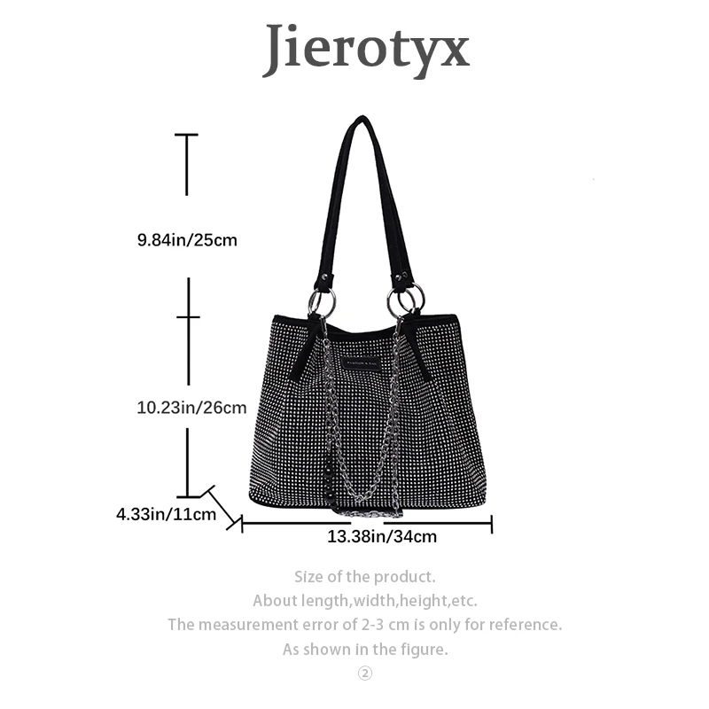 JIEROTYX Fashion Rhinestone Shoulder Tote Bag with Chain Vintage Gothic Handbags for Women Travel Shopper Totes Large Capacity