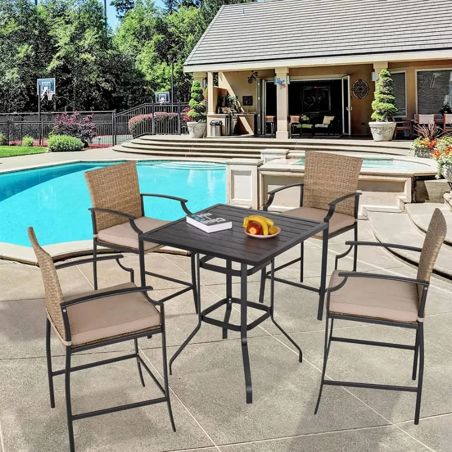 

Patio Rattan Bar Stools Set of 4 with Soft Cushions
