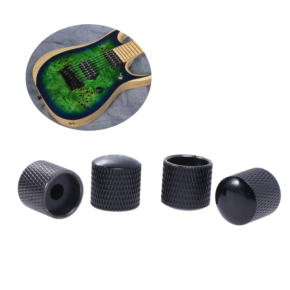 

4Pcs Glossy Dome Electric Guitar Knobs Metal Heavy Duty Tone Volume Replacement Black 18x15mm Electric Guitar Knobs