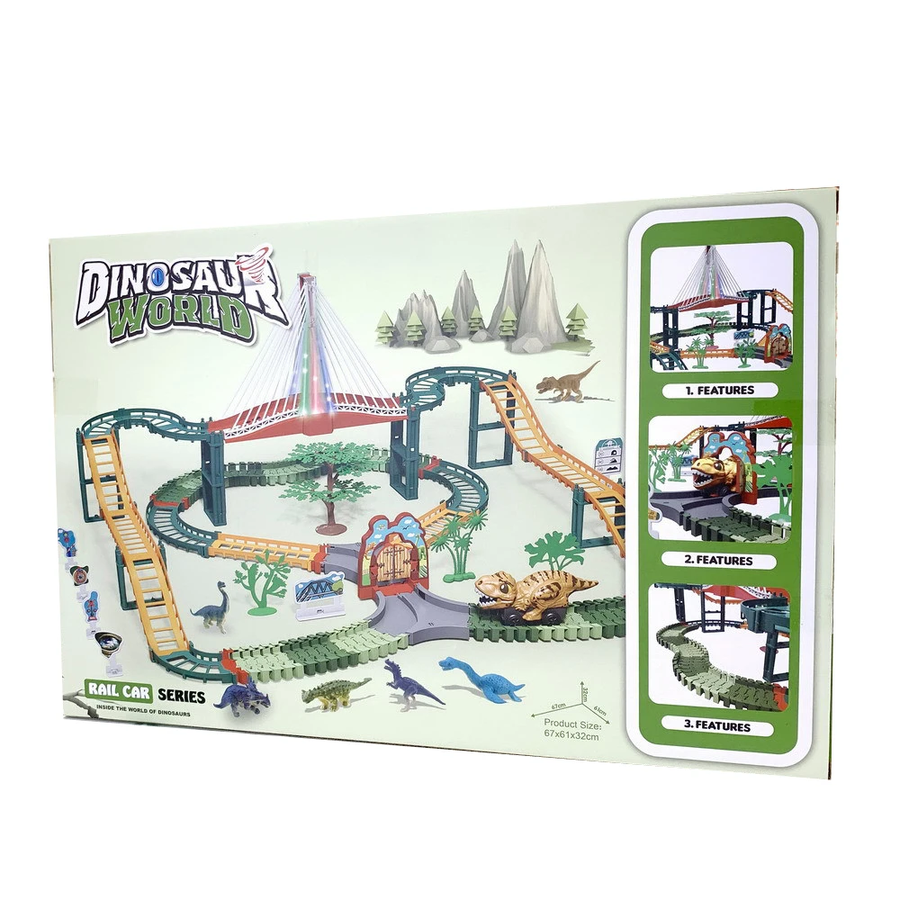 Rompecabezas grande de doble piso para niños, coche de juguete, dinosaurio, coche de tierra, modelo de bricolaje, viaducto ligero, juego de regalo para niños, B014