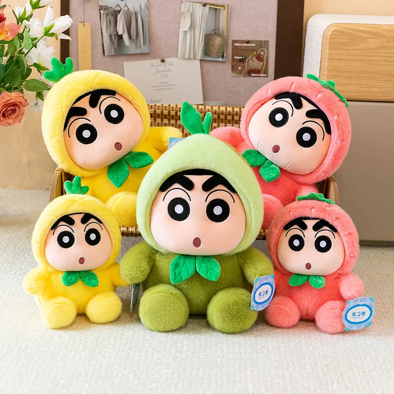 Cartoon Crayon Shin Chan Stuffed Doll Fluffy Fruit Hat Plush Cushion Three Styles Anime Room Decor Creative Holiday Gift