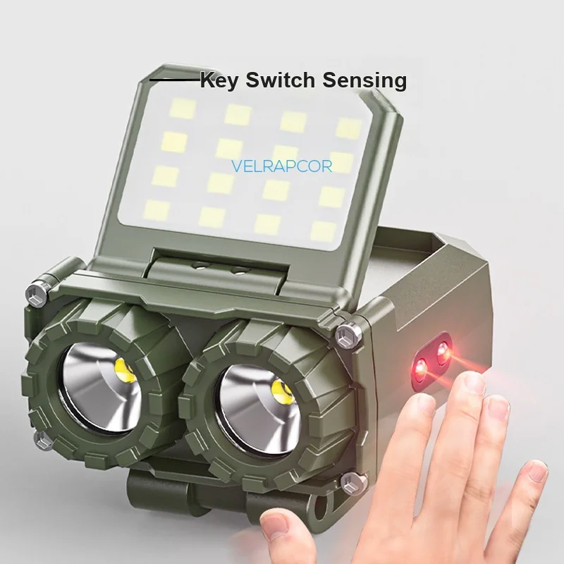 Headlamp Strong Induction Safety Long Runtime Rechargeable Flood Light for Outdoor Night Fishing Cap Clip Use