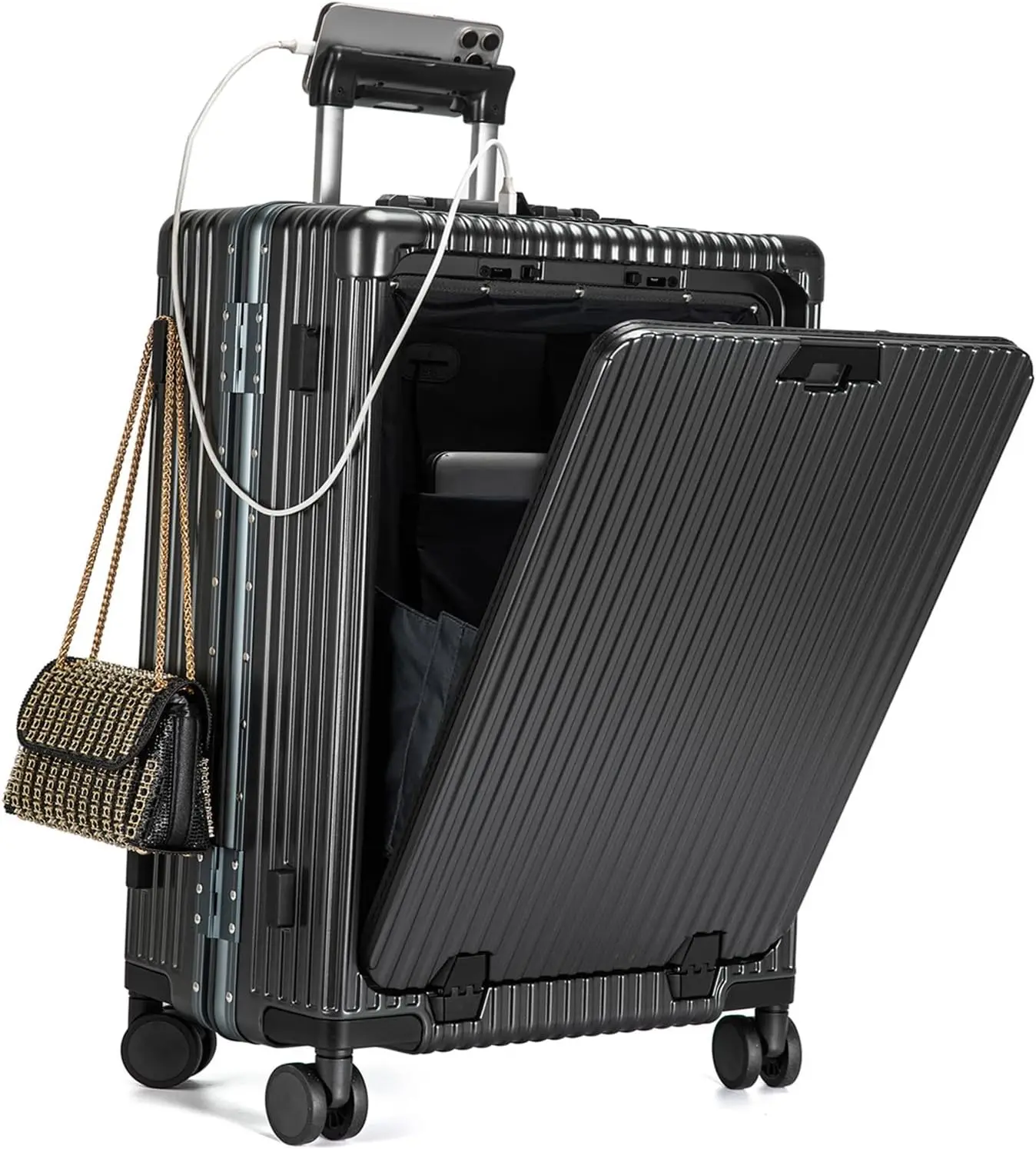 Aluminium Frame Pc Hard Shell Spinner Wheels Luggage 208 X15 X87 Airline Approved Built In Tsa Lock Carry On Suitcase Cup Holder