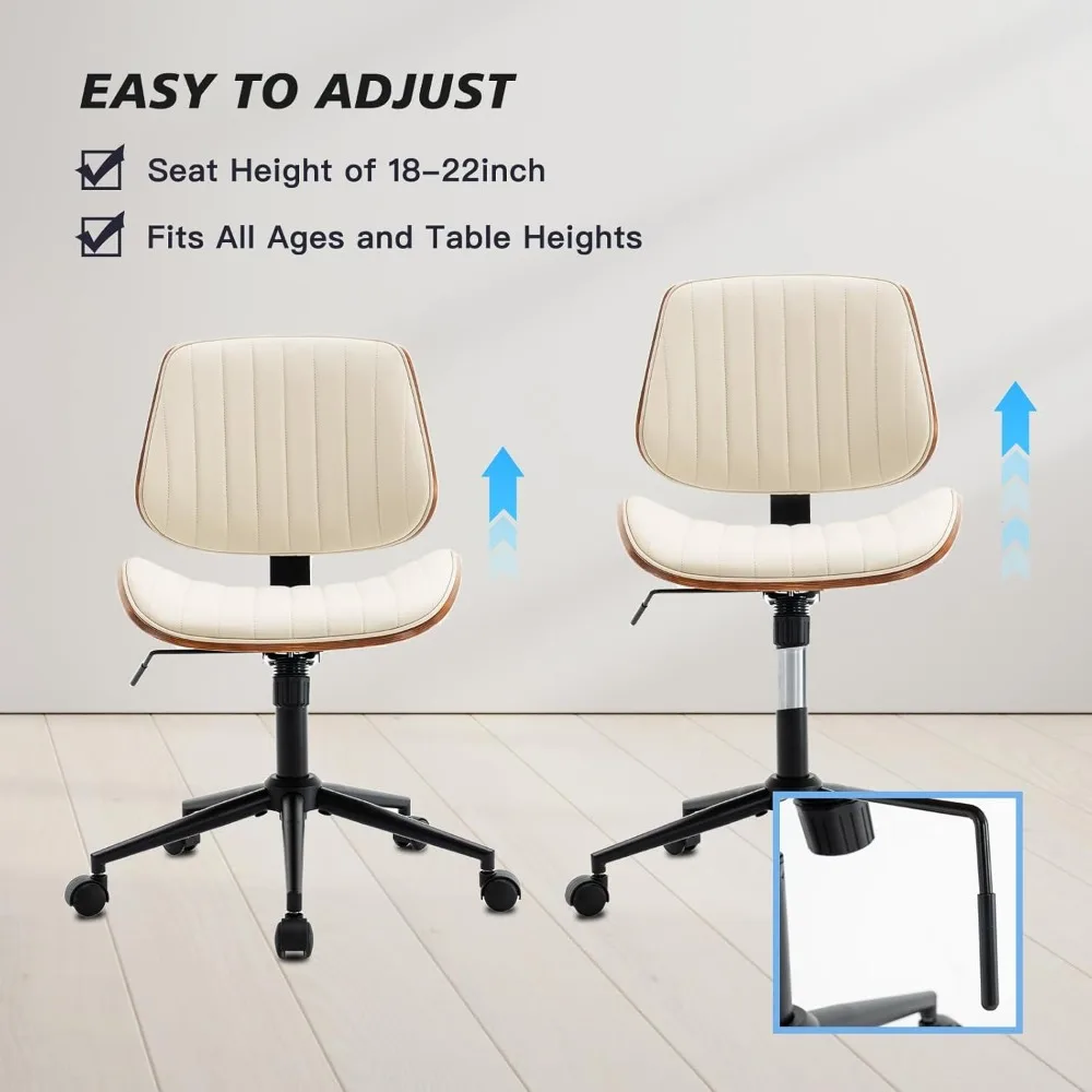 كرسي مكتب بدون ذراعين مع 360 درجة ° عجلات دوارة، كرسي كمبيوتر مريح قابل للتعديل الارتفاع للمكتب المنزلي، جلد PU مع جدار حديث #6