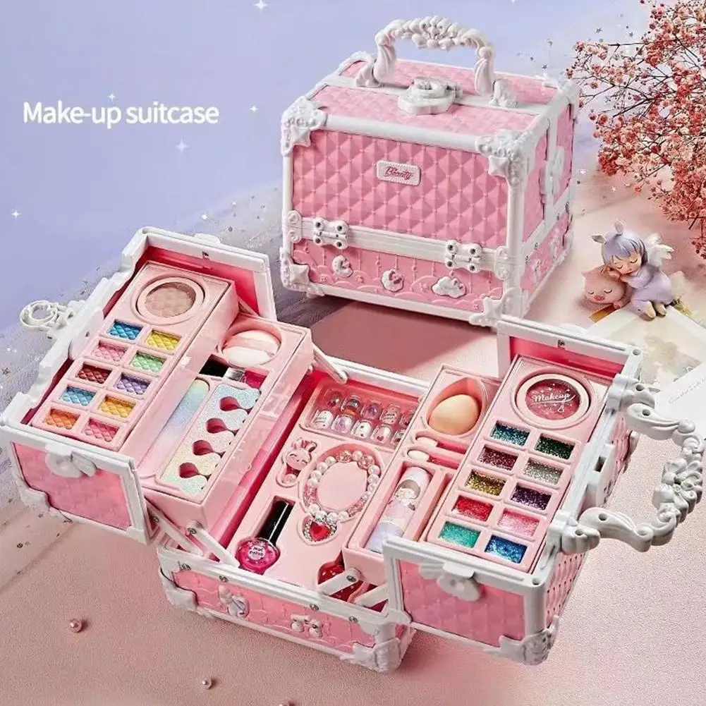 Kit de maquillage lavable pour enfants, trousse de maquillage pour filles réelles, trousse de maquillage avec étui cosmétique, ensemble de cadeaux d'anniversaire, livraison directe, 49 pièces